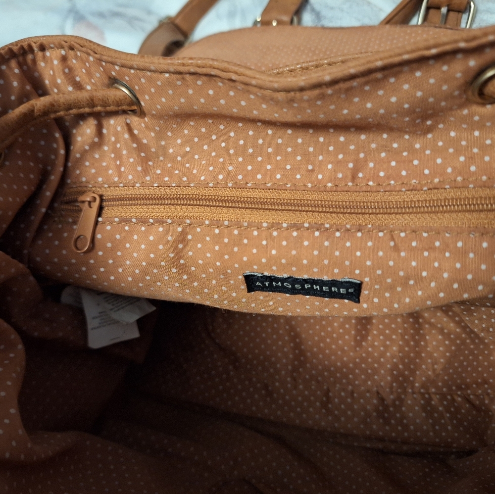 Atmosphere Tan Backpack Drawstring Ajustable Staps Front Zip Pocket - Picture 11 of 16